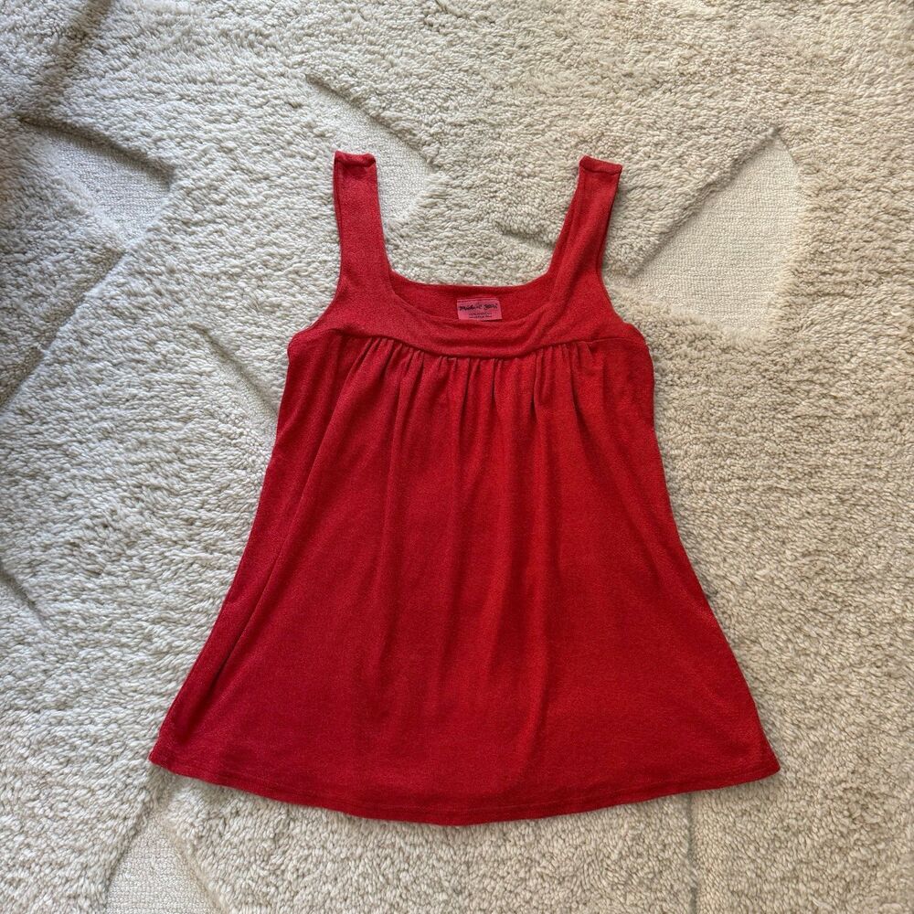 Vintage Michael Stars Red Babydoll Tank Top OS Y2K Coquette Ribbed Cotton